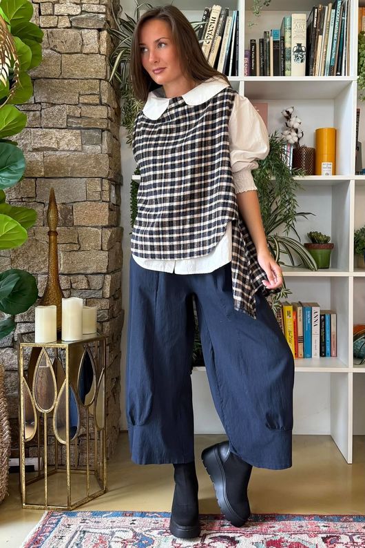 Jasper Plaid Brushed Cotton Tank Navy